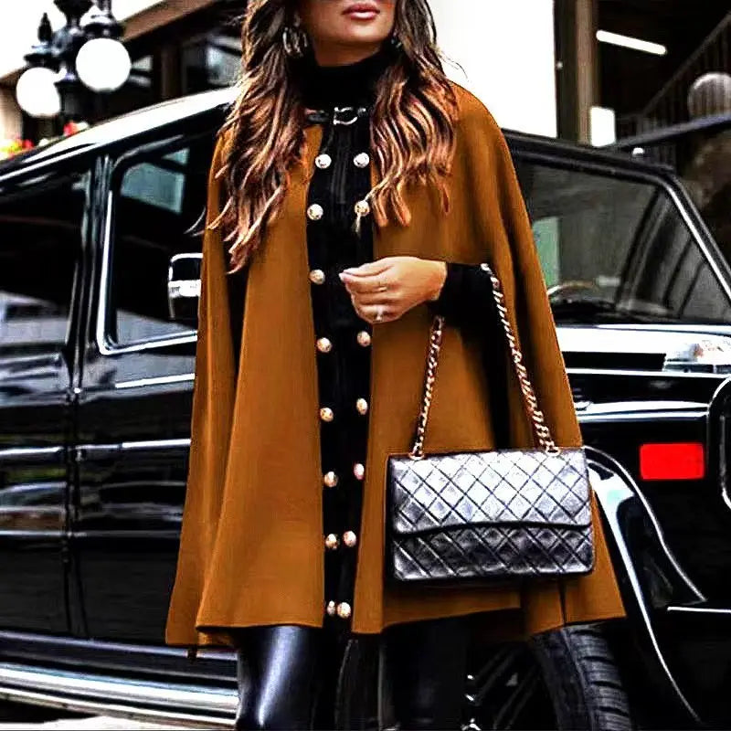 Cape Coats for Women's Winter Slit Sleeve Double Breasted Cloak Coat