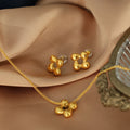 New 2Pcs Simple 18k Gold Plated Stainless Steel Flower Jewelry Set Necklace and Earrings Set for Women Girl