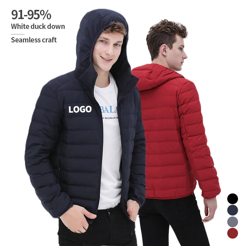 Seamless 90% Duck Down Hooded Custom Long Sleeve Coat Men's Winter Puffer Down Jacket for Men