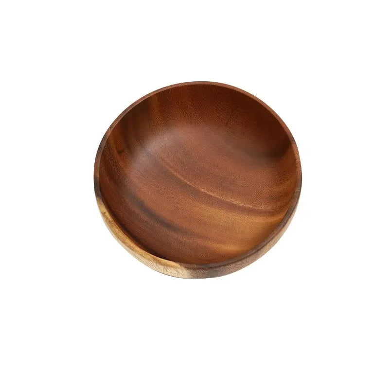 Tailai Natural Wooden Acacia Salad Bowl Round Set Food Serving Bowl Japanese Acacia Wood Large Soup Ramen Bowl Home Hotel