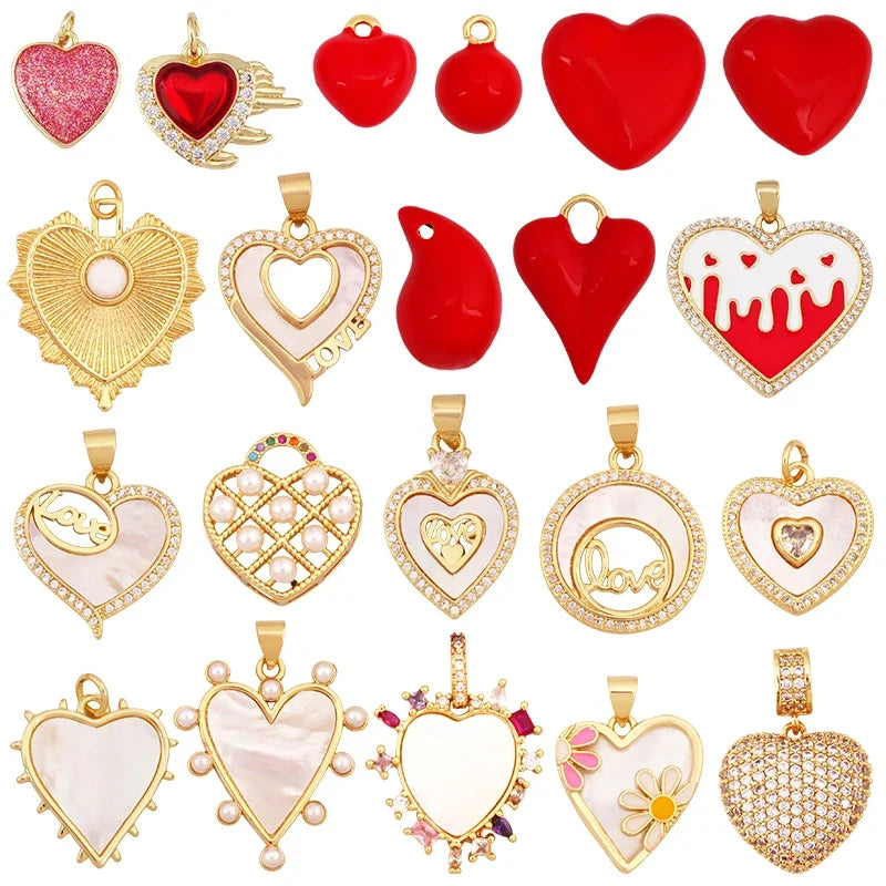 Fashion Victorian Red Love Heart Shell Charm PendantReal 18K Gold Plated Necklace Bracelet Jewelry Findings Making Supply S55