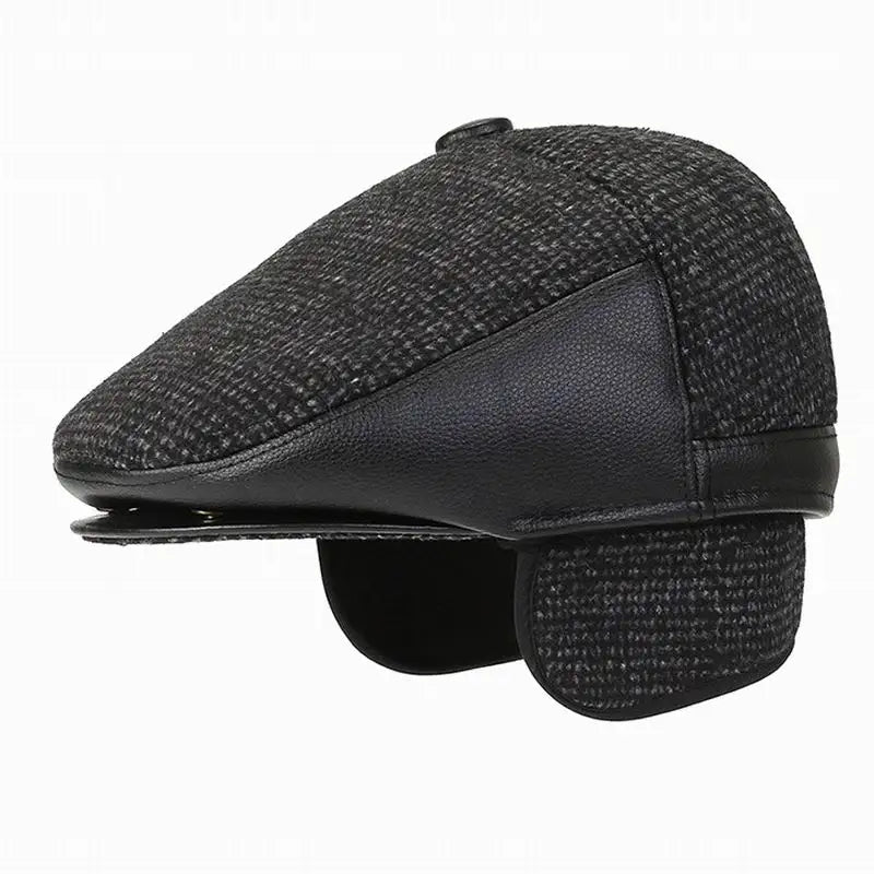 Wool Hat Men's Old Hat Thick Warm Ear protection Big Button Dad Grandpa Warm Cap Grandad Driving Cap