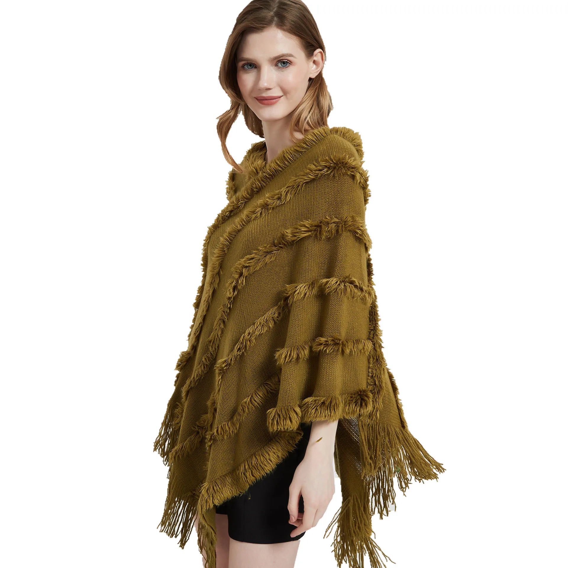 Women Vintage Patchwork Poncho Female Batwing Sleeve Knit Shawl Oversized Ponchos Capes Sweaters Winter Irregular Cloak Cardigan