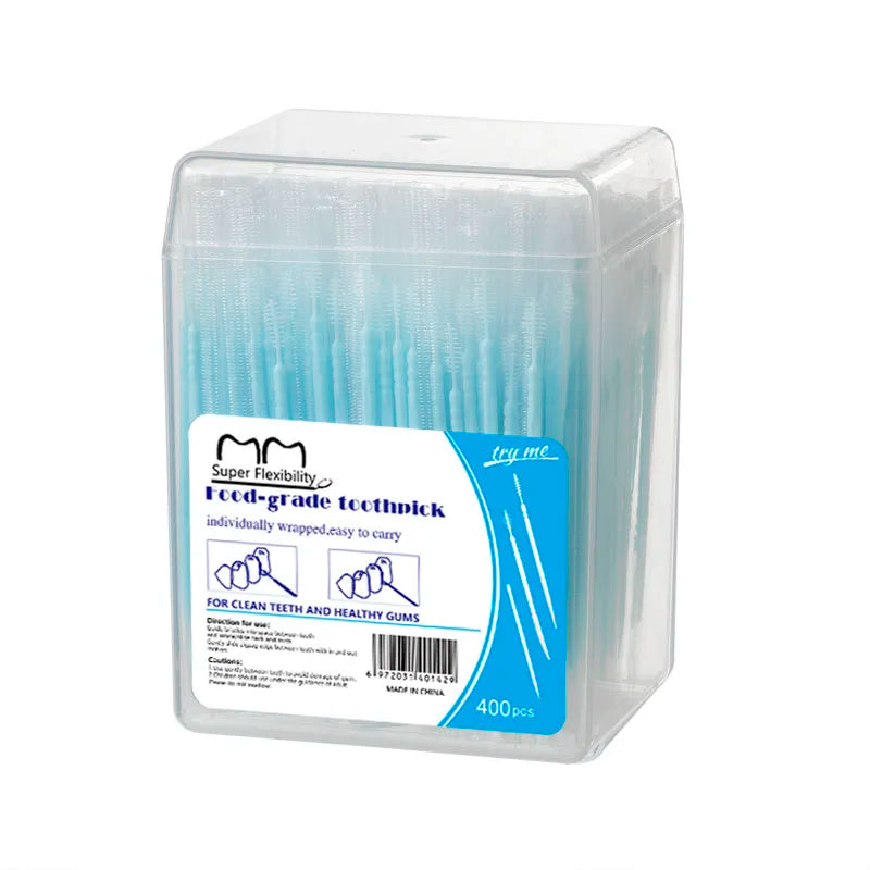 Individual Pack 400 Picks Plastic Interdental Toothpick Brush Custom Length Disposable with Logo Mint for Food Use