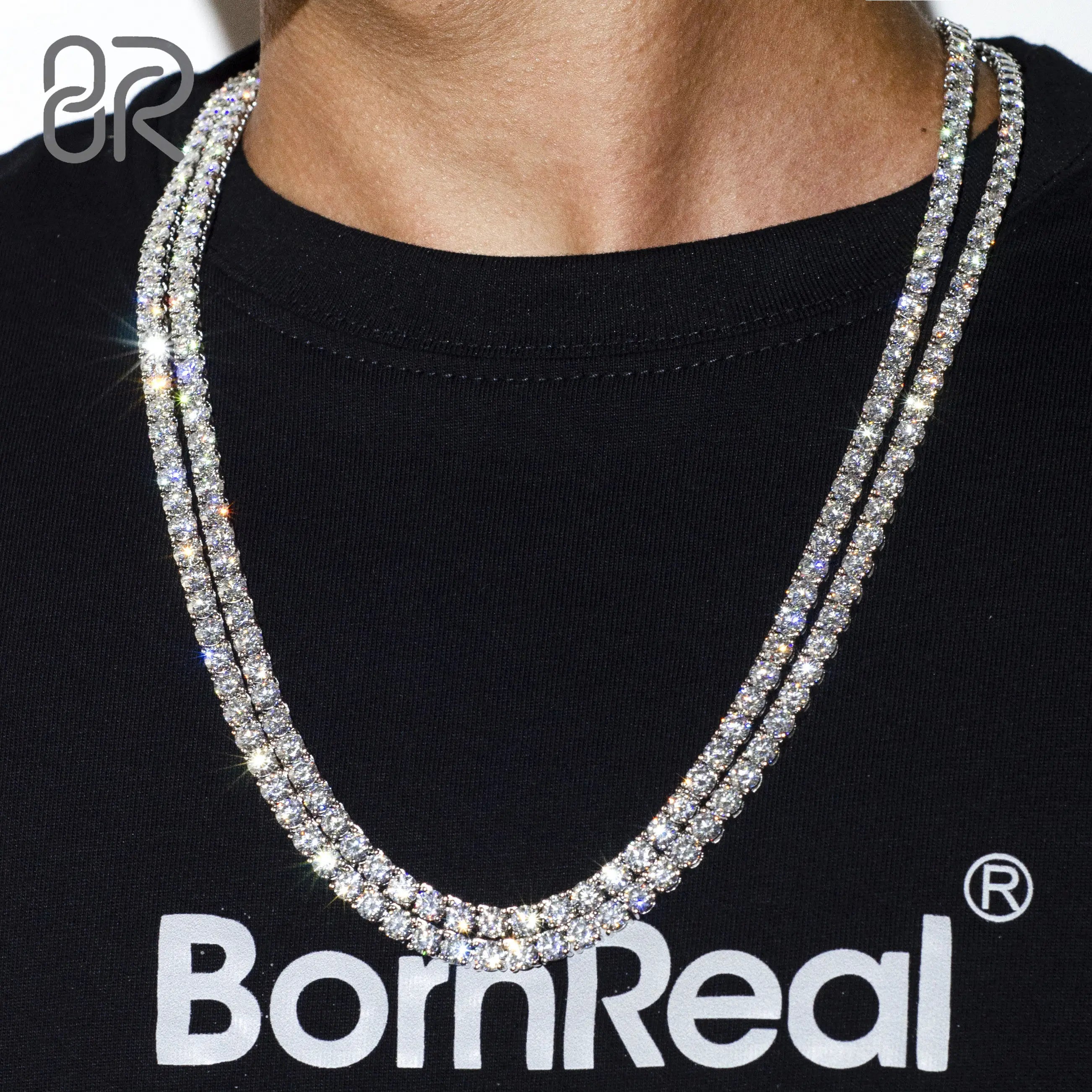 5MM VVS Moissanite Diamond Tennis Chain Necklace Factory Wholesale Price 925 Sterling Silver Iced Out Hip Hop Jewelry Men Women