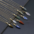 Bullet Shape Gemstone Pendants Necklaces Healing Crystal Point Faceed Pepper Shape Pendant Electroplated Gilt Chain Necklace