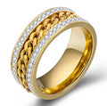 Fashion Elegant Stainless Steel Gold Plated Micro Insert Crystal Chain Wedding Rings Jewelry for Couple