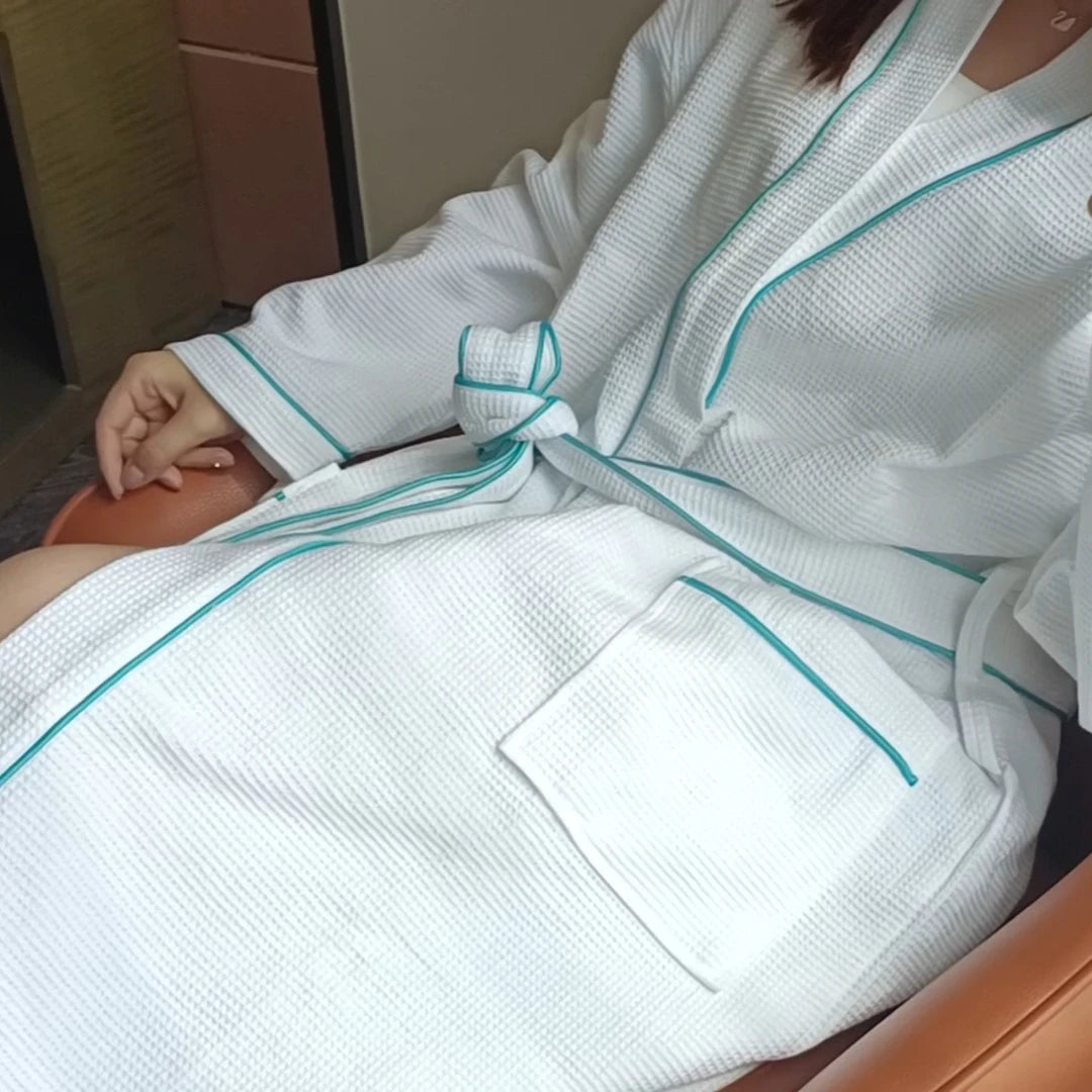 100% Cotton Waffle Weave Kimono Collar Robes Custom Hotel Waffle Bathrobe