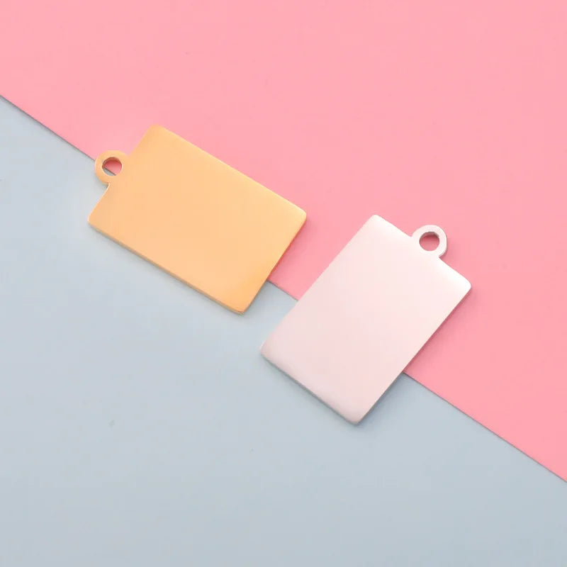 2025 Custom 18K PVD Gold Plated Blank Metal Stainless Steel Rectangle Square Pendant Charm Logo Name Can Be Laser Engraved