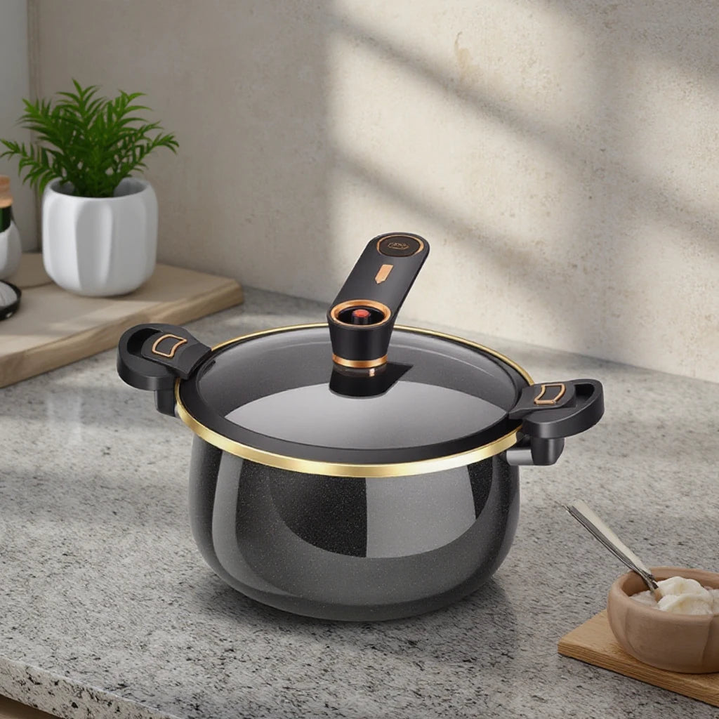 Modern 24cm Cast Iron Enamel Soup Pot with Glass Cover and Plastic Hand Grip Gas & Induction Compatible