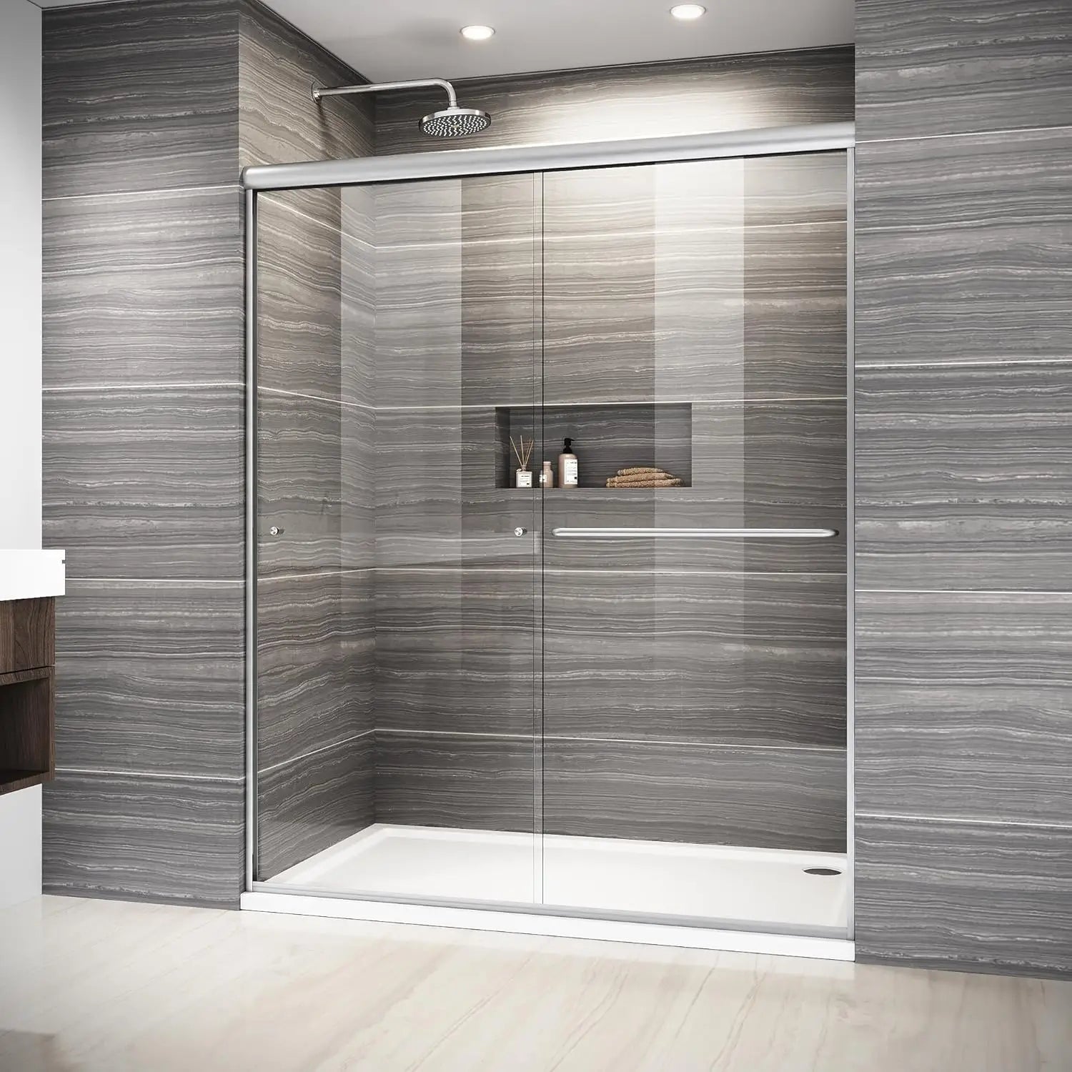 58.5-60 In. W X 72 . H Semi-Frameless Sliding Shower Door 1/4" (6mm) Tempered Glass With Towel Bar