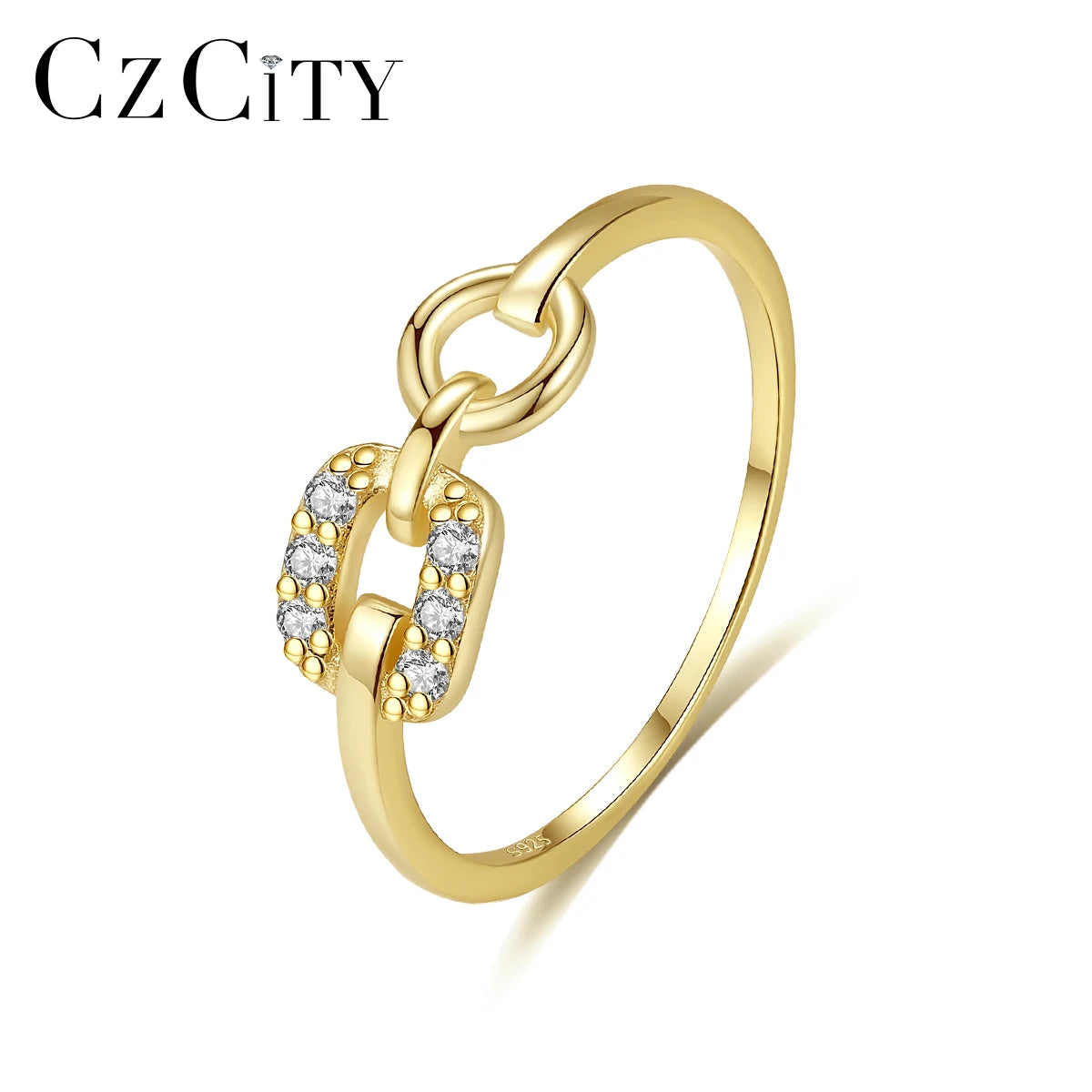 CZCITY Silver Popular Fancy 925 Finger Designed Dainty Cubic Zirconia Zircon Trendy CZ Geometric Ring