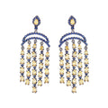 Exclusive Long Tassel Fringe Earrings for Women Wedding Party Blue and Yellow Zircon Tassel Earrings Long Dangling Drop Jewelry