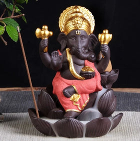 8.3*7.1*11.8cm Golden India Ganesha Incense Burner Smoke Ceramic Backflow