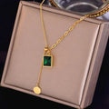 SC Adjustable Asymmetry Stainless Steel Beads Chain Necklace French Luxury Square Emerald Zircon Necklace for Women Wedding