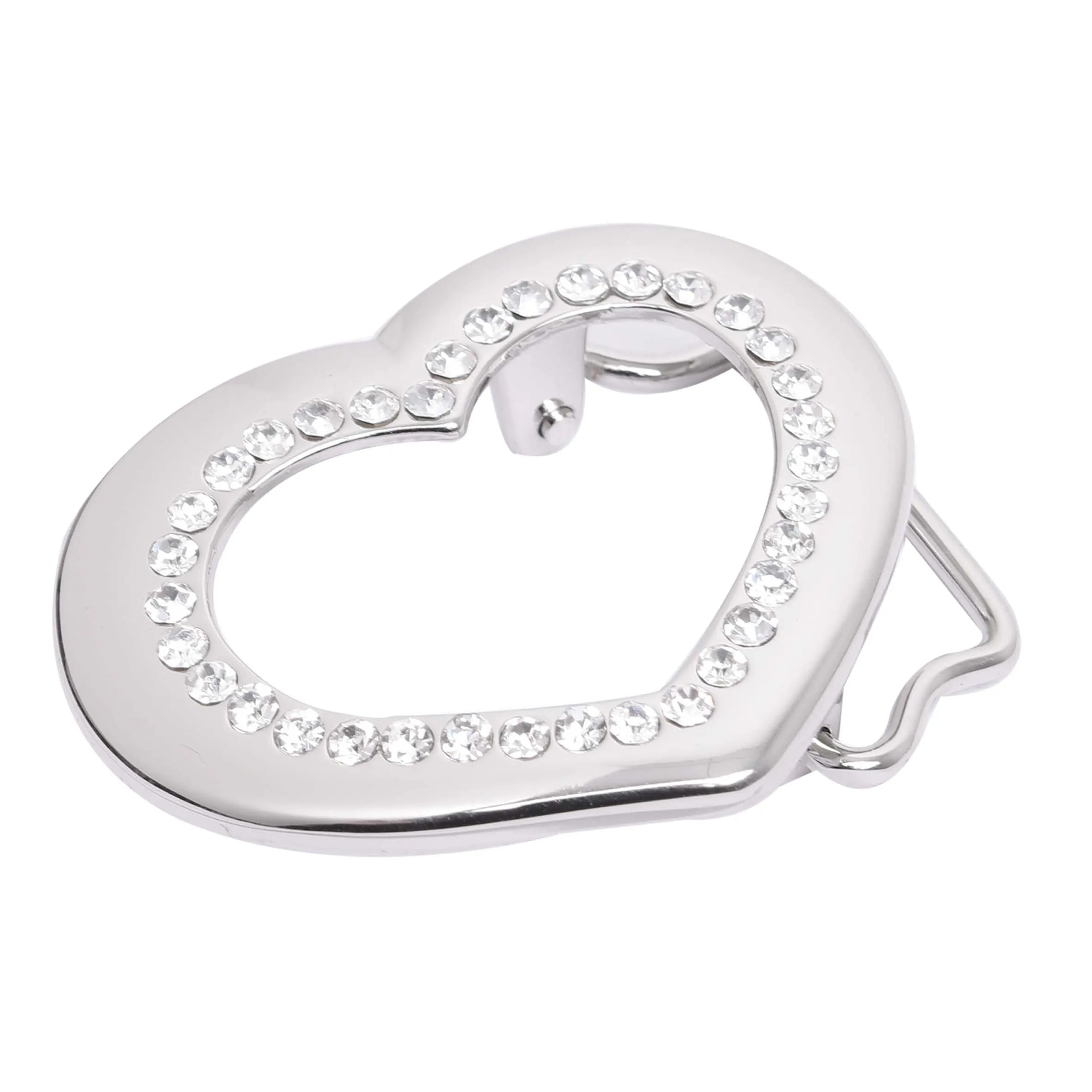 Customized 45mm Tri-glide Center Bar Ladies Heart Shape Belt Buckle Rhinestone Inlay Fashion Gold Waist Strap Accessory