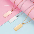 Custom Laser Engraved LOGO Gold Stainless Steel Pendant Necklace Simple Geometric Mirror Polished Rectangular Design Trendy