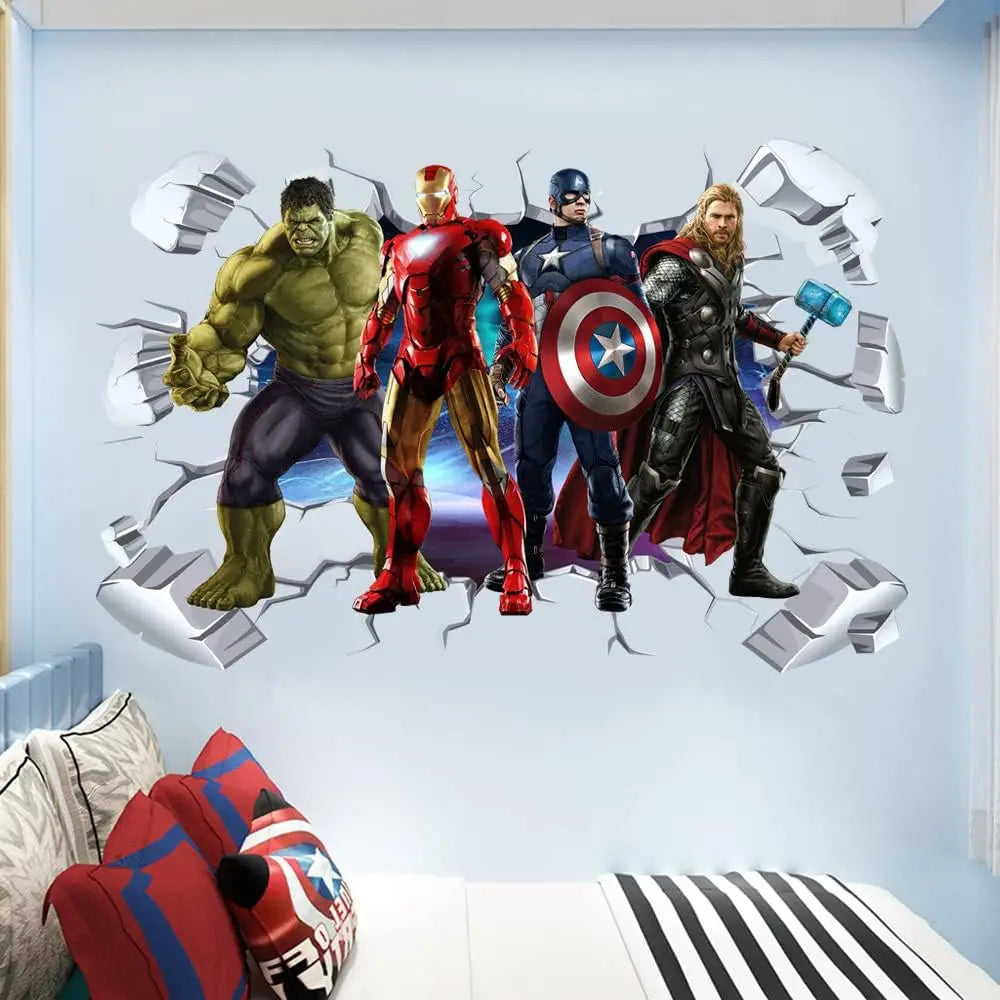 Children Cartoon Wall Decoration Self Adhesive Vinyl Stickers Removable Superhero Wall Sticker Decals for Kids Room