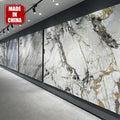 Modern Luxury Calacatta Quartz Stone Slabs White and Gold Big Rock Slab for Background Wall Artificial Sintered Stone
