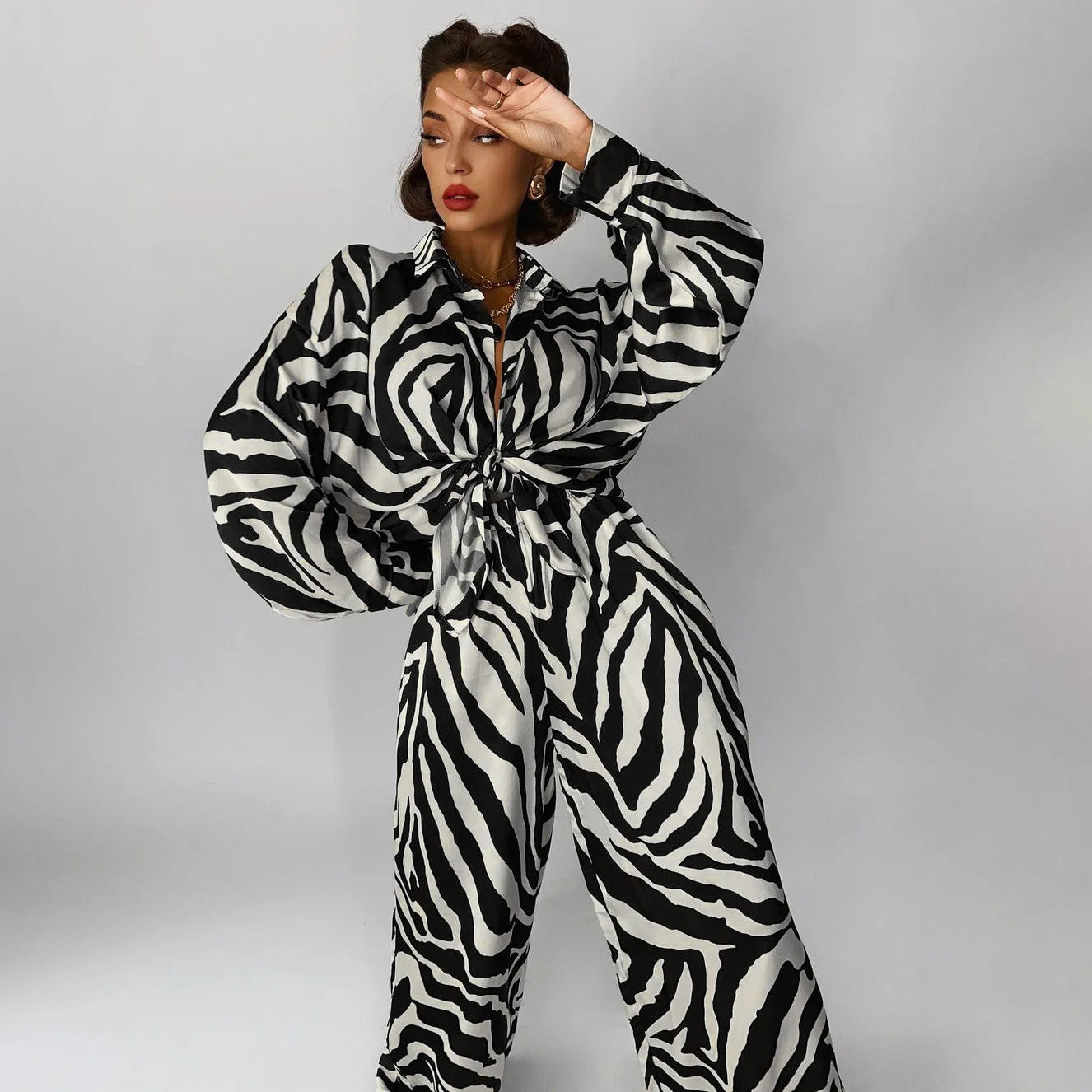 Zebra Striped Fashion Casual Suits Long Sleeved Shirts Loose Trousers Casual Suits