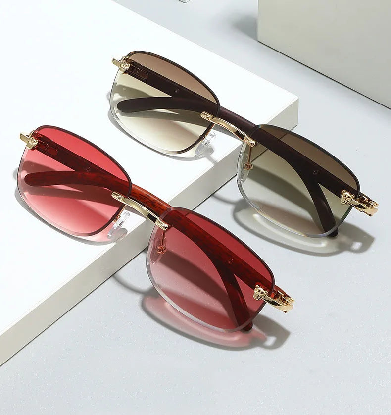 Wholesale Custom logo Unisex Rectangle Frameless New Trendy Rimless Luxury Glasses Vintage Designer Sunglasses