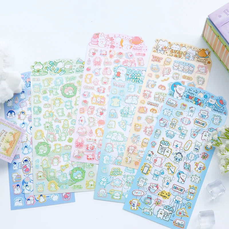 Nekoni Paper Sticker Animal Stickers Bunny Dinosaur Penguin Sheep Bear Kitty Paper Decals Journal Diary Planner Decals Stickers