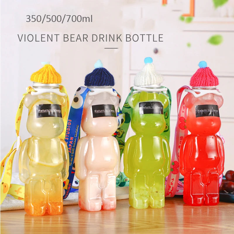 350/500/700ml Transparent Thickened Juice Milk Tea Bottle Creative Bear Shape Cup for Water Soda Champagne Juice for Daily Use