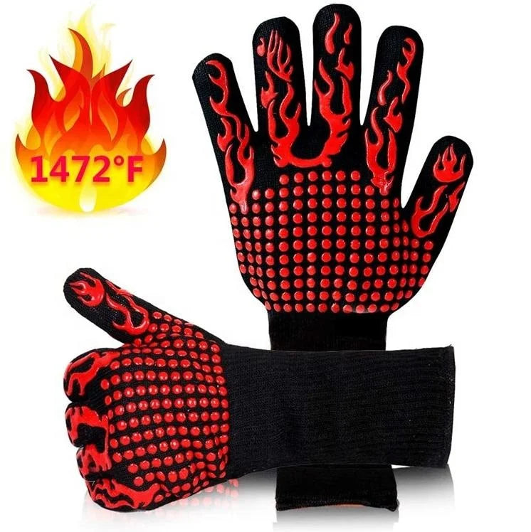 Extra Long Professional Customized 1472F Barbecue Oven Slip Silicone Heat Resistant Bbq Gloves for Cooking Baking