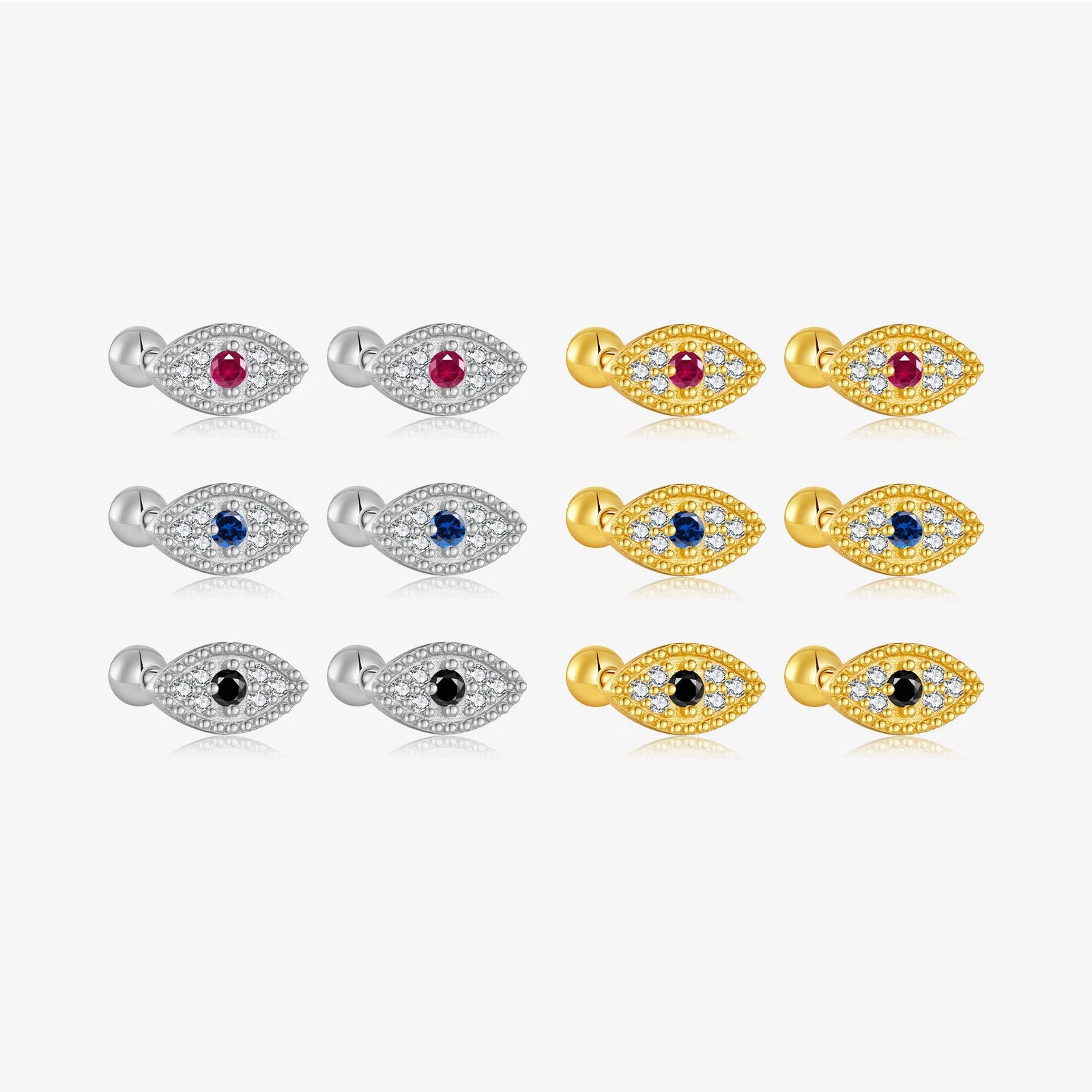 FUAMAY Aretes De Plata 925 Silver Rose Blue Black Zircon Ball Back Eye Earring Evil's Eye Earrings