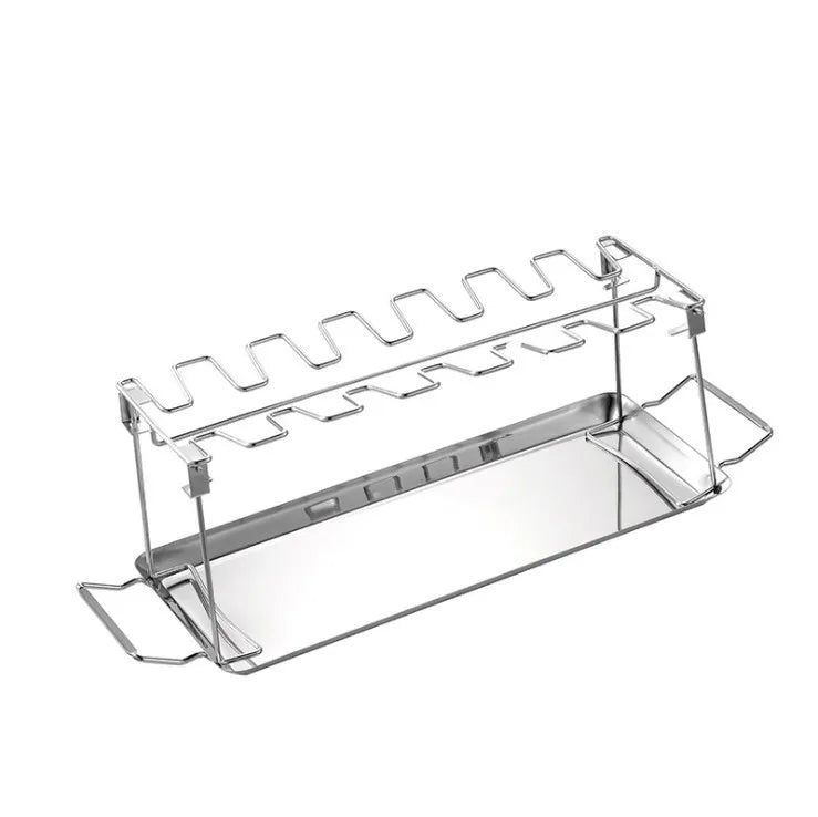 14 Slots BBQ Chicken Drumsticks Rack Stainless Steel Roaster Stand with Drip Pan Chicken Leg Wing Grill Rack