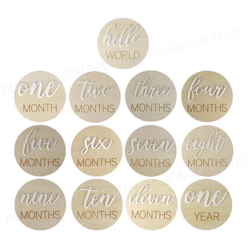Tailai Wooden Customized Baby Clothing Isolation Board Milestone 7 Pieces Laser Engraved Wardrobe Partition Baby Milestone