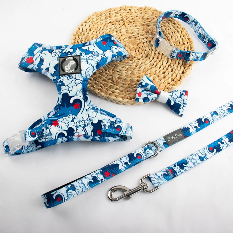 Newly Designed Blue Ocean Wave Printed Pattern Pet Vest Set of 6 With Custom Logo and Metal Buckle for Your Dogs!