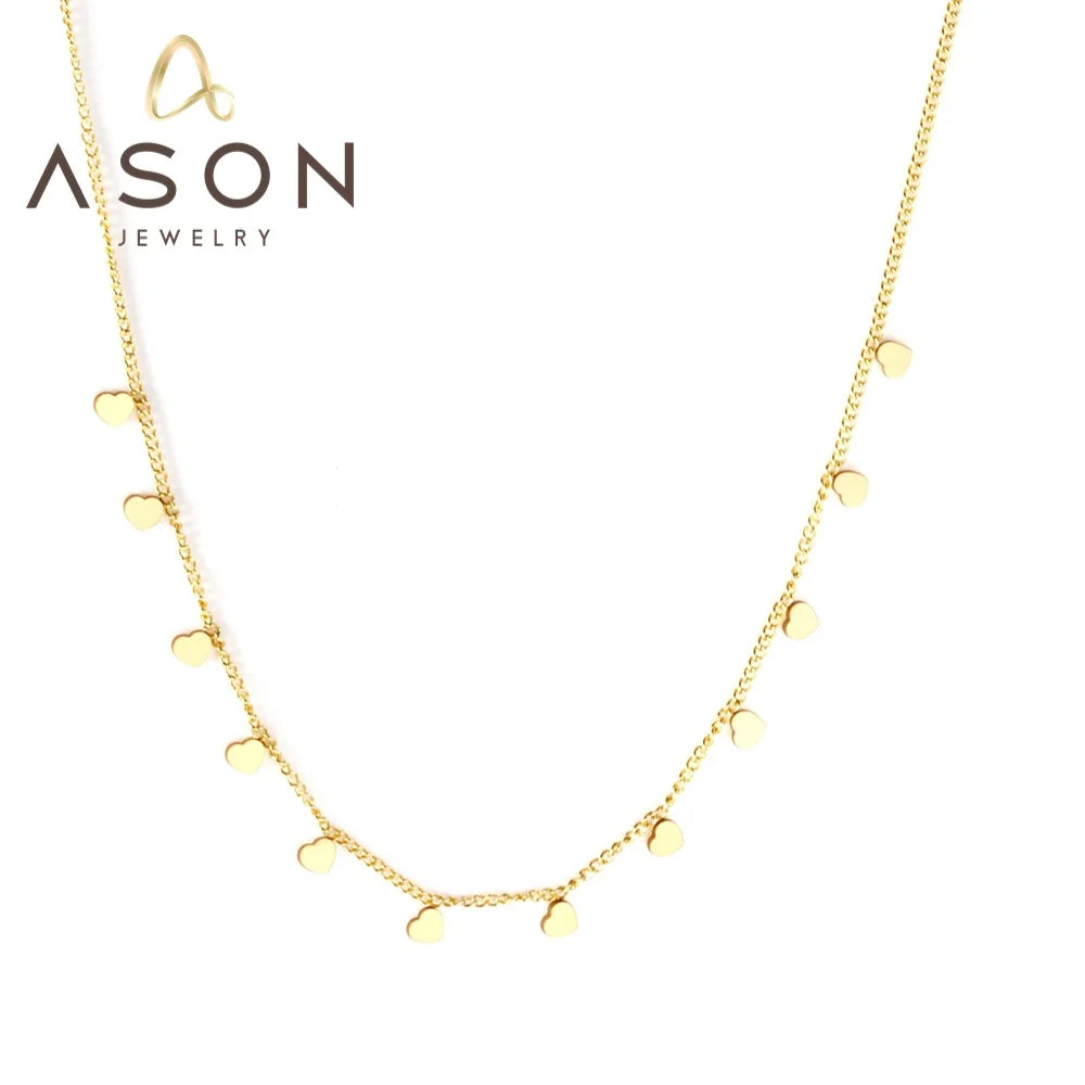 Ason Jewelry Fashion Gold Tiny Stainless Steel Heart Pendant Choker Necklace for Women Girls Party Gifts