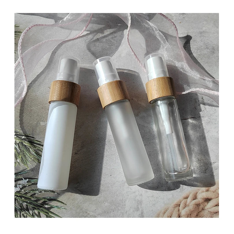 Refillable Plain White clear Frosted Glass Spray Bottle 10ml Perfume Bottle with Fine Mist Bamboo Sprayer