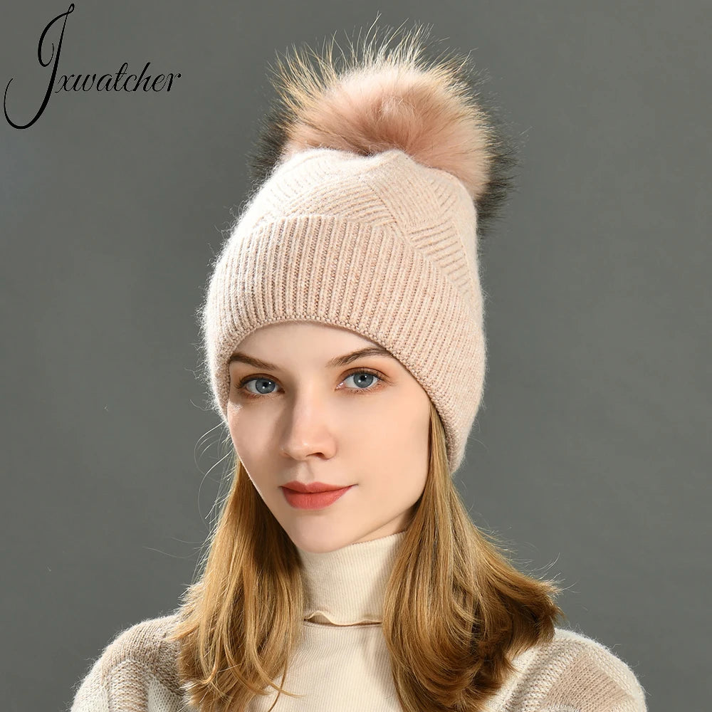 Jxwatcher Beanie Hats Solid Color Luxury Thick Warm Soft Women Check Block Outdoor Ski Winter Wool Cashmere Custom Woven Beanie