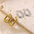18K Gold Plated Stainless Steel Jewelry Gift Geometric Silver Color Square C Lily Hoop Earrings for Women