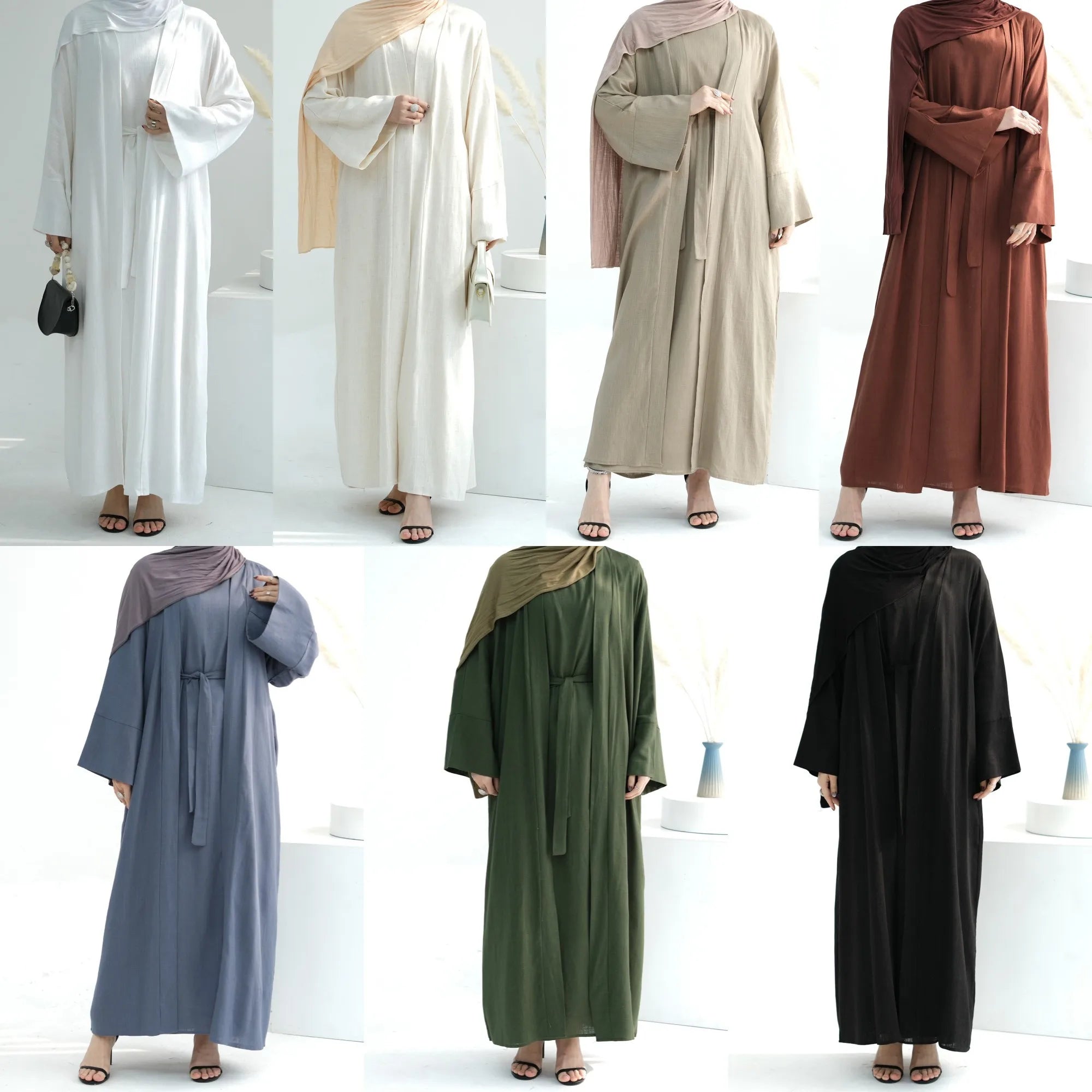 Mexizo Popular 2set Dresses Women Dubai Abaya Modest Dress Middle East Solid Color Kaftan Casual Muslims Long Sleeve Open Abaya
