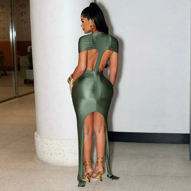 Summer New Fashion Sexy Short Sleeve O Neck Hollow Out Backless Slim Mini Dress for Women Casual Dress