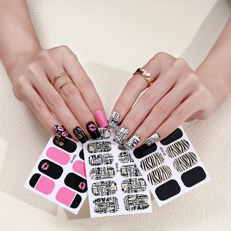 OEM Eco-friendly Glitter Luxury 2D Nail Foil Sticker 14 Self-Adhesive 3D Crystal Nail Wraps Popular Art