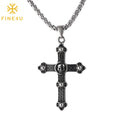 Punk Gothic Biker Jewelry Rapper Stainless Steel Casting Mens Skeleton Skull Cross Pendant Necklaces