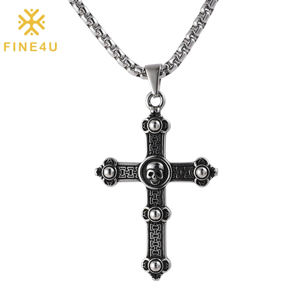 Punk Gothic Biker Jewelry Rapper Stainless Steel Casting Mens Skeleton Skull Cross Pendant Necklaces