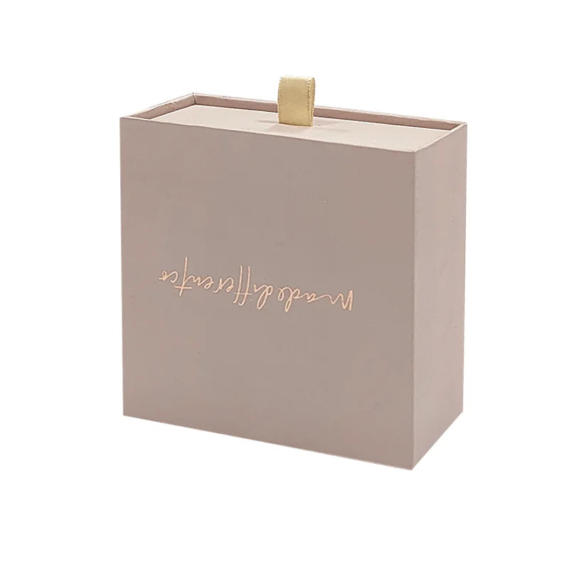 Slide Out Gold Ribbon Luxury Black Packaging Boxes Gold Foil Stamping Custom logo Printed Jewelry Box Gift