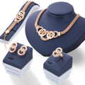 New National Style Five-ring Necklace Earrings Set Riding Crop Chain Rhinestones Full Diamond Bracelet Ring Jewelry Set for Girl