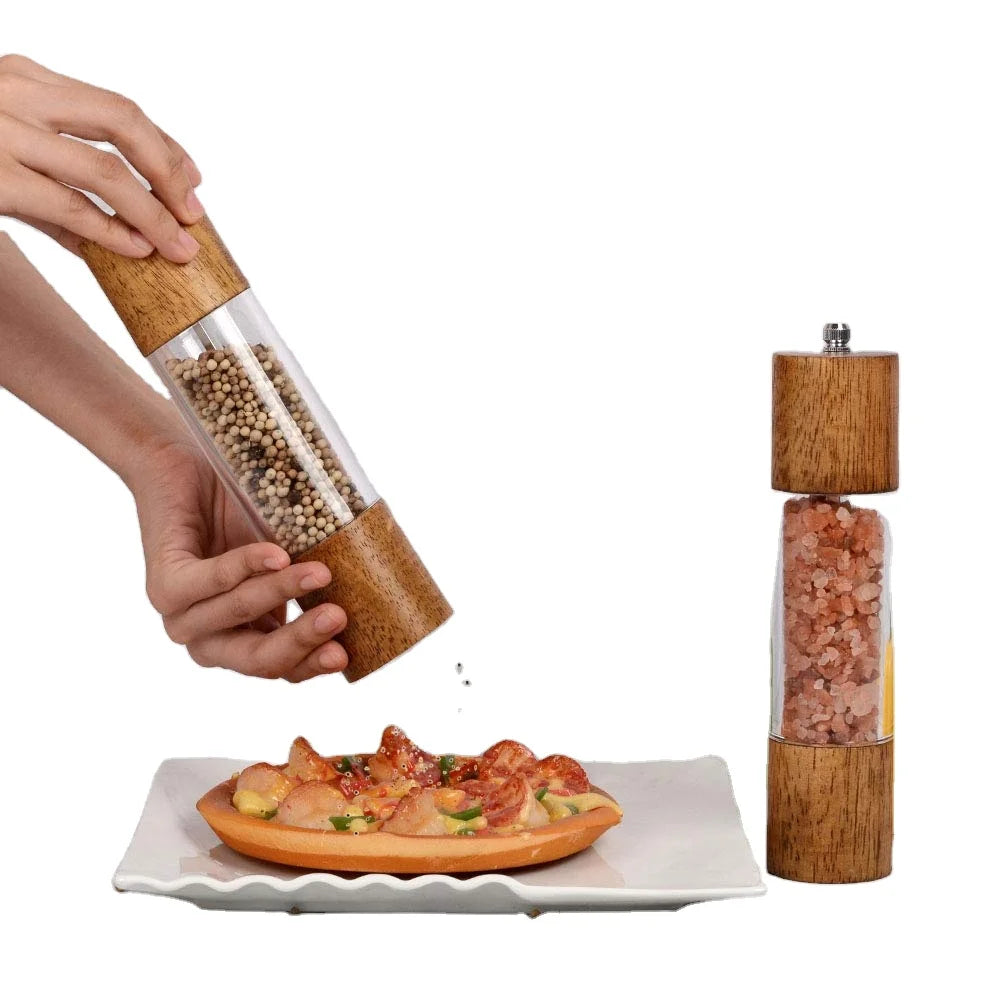 Tailai 8 Inch Wood Salt and Pepper Mill Grinder Elaborate Select Rose Gold Stainless Steel Mechanism for Home Kitchen Use