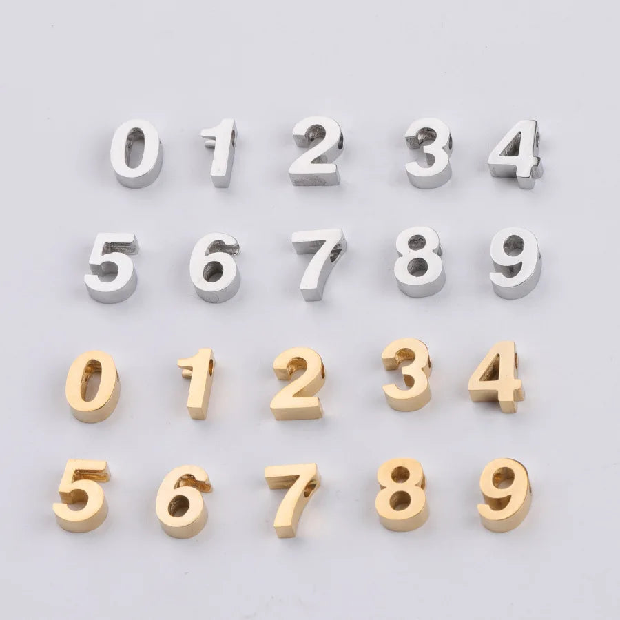 Hot Sale 0-9 Alphabet Number Pendant Charms Customized 8*6mm Gold Stainless Steel Charm for Necklace Bracelet Diy Jewelry Making