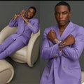 2025 Casual Light Purple Double Breasted Men Suits Costume Homme Prom Suits Coat for Groom Blazer Wedding 2 Pcs (Jacket+Pants)