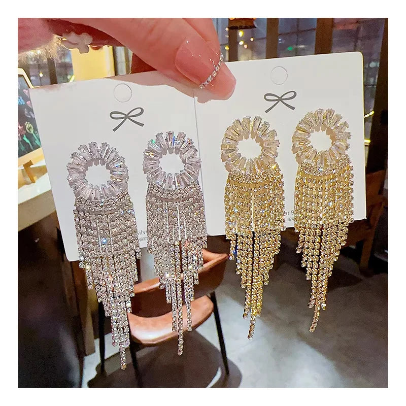 DAIHE 2024 Korean S925 Silver Needle Long Tassel Earrings Women Zircon Crystal Earrings Jewelry