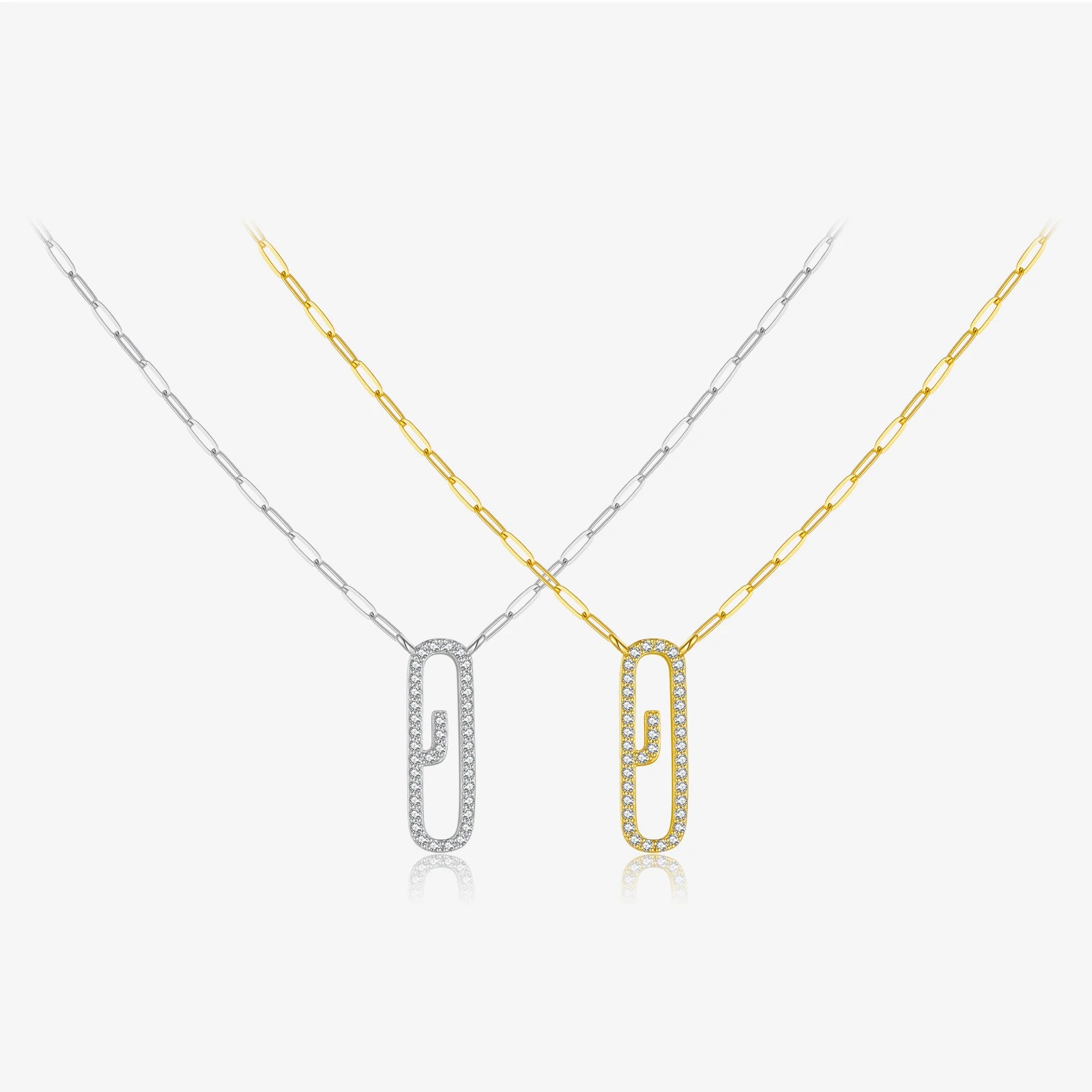 FUAMAY 925 Sterling Silver 18K Gold Plated Women's Pave CZ Paperclip Charm Necklace Dainty Trendy Women Paperclip Chain Necklace