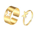 2pcs/pair Fashion Gold Silver Plated Hollow Out Butterfly Heart Star Moon Dolphin Shaped Women Ladies Adjustable Opening Rings