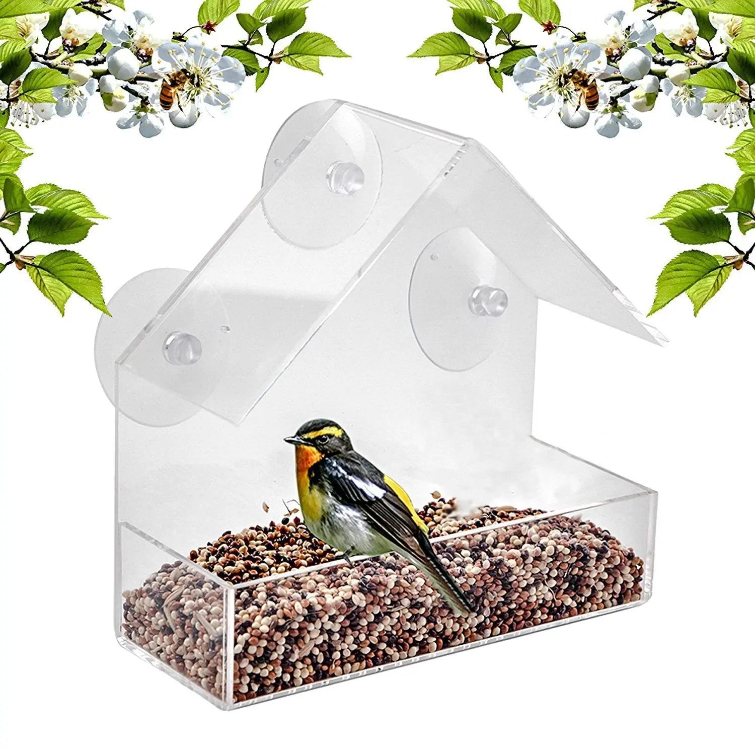 Bird House Transparent Acrylic Clear Windows Bird Feeder with Strong Suction Cups for Wholesale